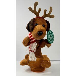 Dancing Christmas Weenie Dog Puppy Plush With Antlers & Scarf Entertaining Holid